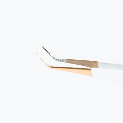 45 Angled diamond tip lash extensions isolation tweezer. White with gold tip